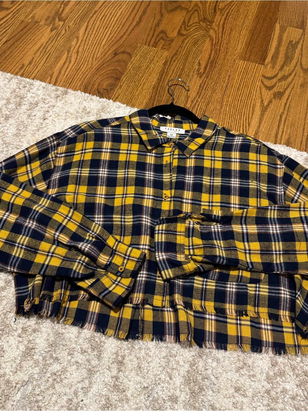 Yellow & Navy Plaid Cutoff Button-Up Shirt